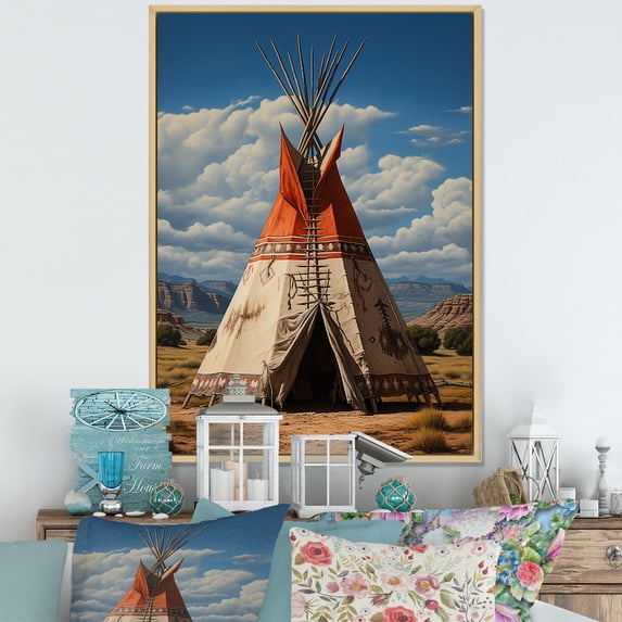 Designart "Sage Wisdom Coral Native Tipi" Cityscapes Floater Framed Canvas Art Print