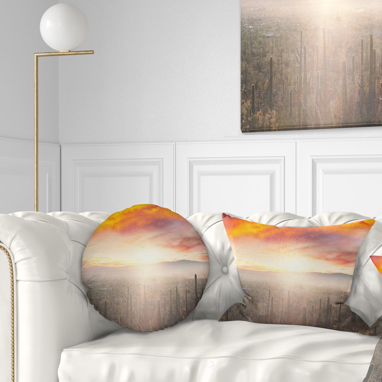 Designart Saguaro Cactus At Colorful Sunset - Landscape Printed Throw Pillow - 12x20