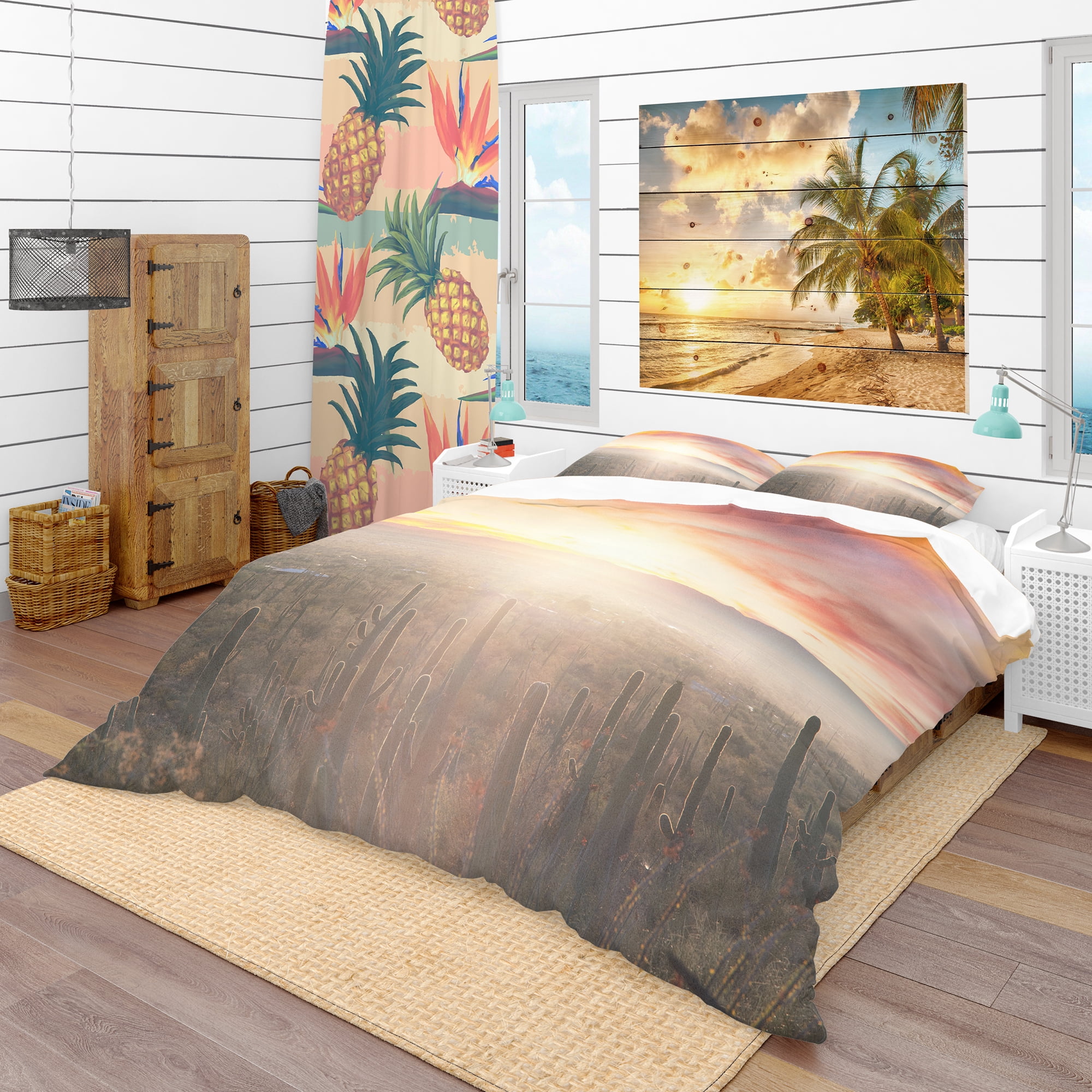 Designart 'Saguaro Cactus At Colorful Sunset' Tropical Duvet Cover Set