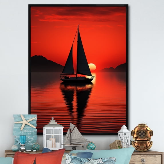 Designart "Sailboat Boat form" Nautical & Beach Floater Framed Canvas Print