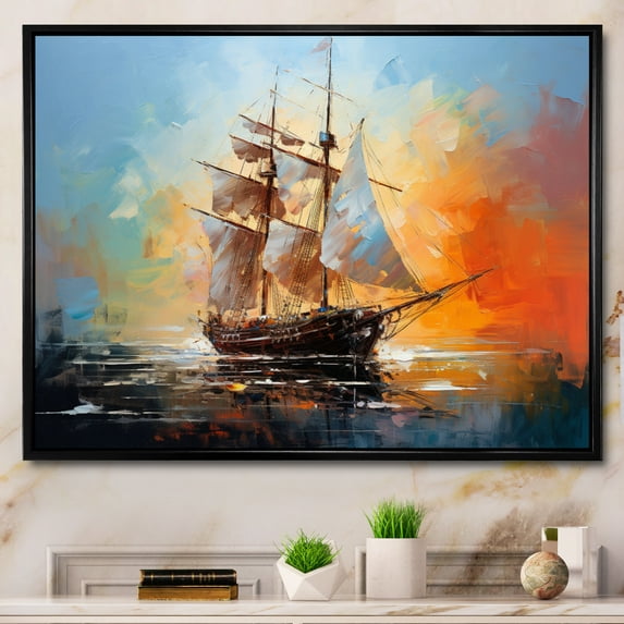 Designart "Sailboat Sailing harmonies IV" Sailing Boat Floater Framed Wall Decor