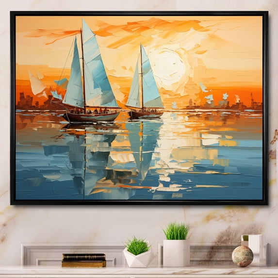 Designart "Sailboat modern Flotilla II" Sailing Boat Floater Framed Wall Art Print