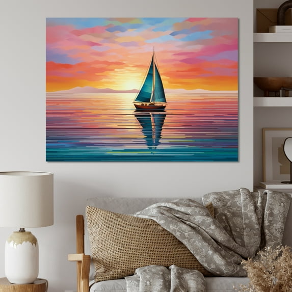 Designart "Sailboat modern Horizon I" Sailing Boat Wall Art Living Room
