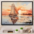 thumbnail image 1 of Designart "Sailing Boat Into The Sunset Peach" Transportation Floater Framed Wall Art Living Room, 1 of 7