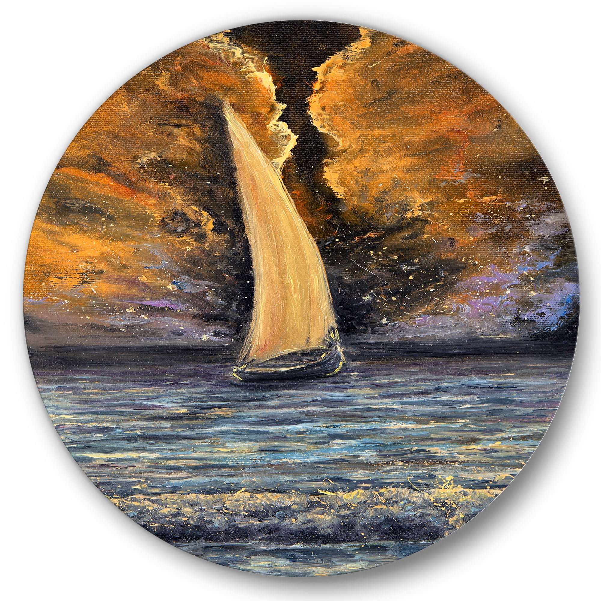 Designart 'Sailship On The Ocean At Morning' Nautical & Coastal Circle Metal Wall Art 23x23 - Disc of 23