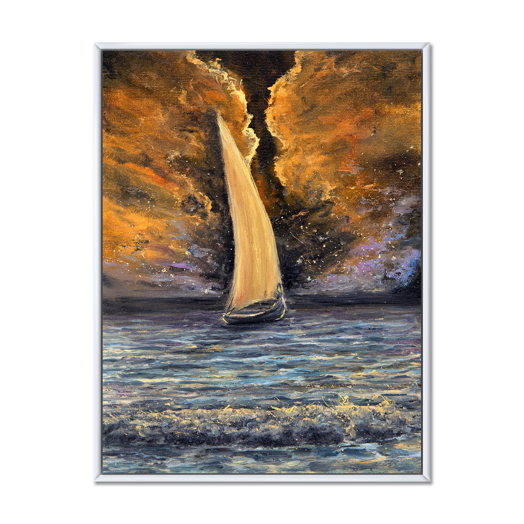 Designart 'Sailship On The Ocean At Morning' Nautical & Coastal Framed Canvas Wall Art Print