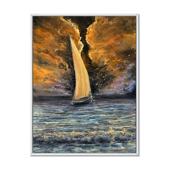 Designart 'Sailship On The Ocean At Morning' Nautical & Coastal Framed Canvas Wall Art Print