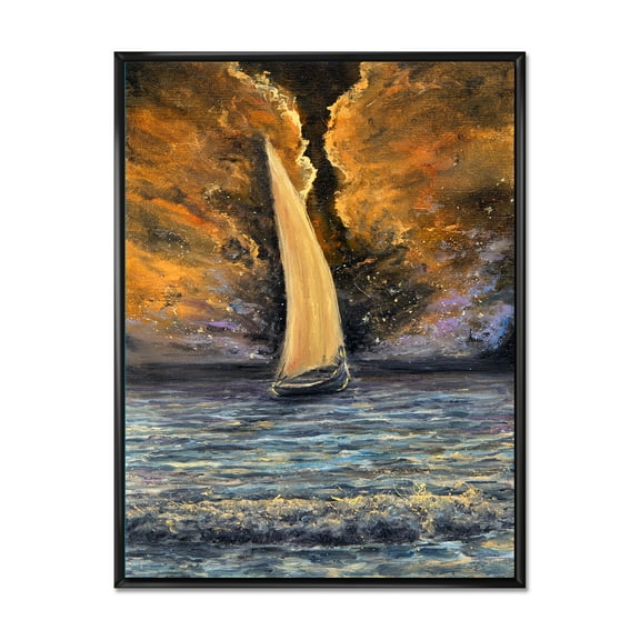 Designart 'Sailship On The Ocean At Morning' Nautical & Coastal Framed Canvas Wall Art Print