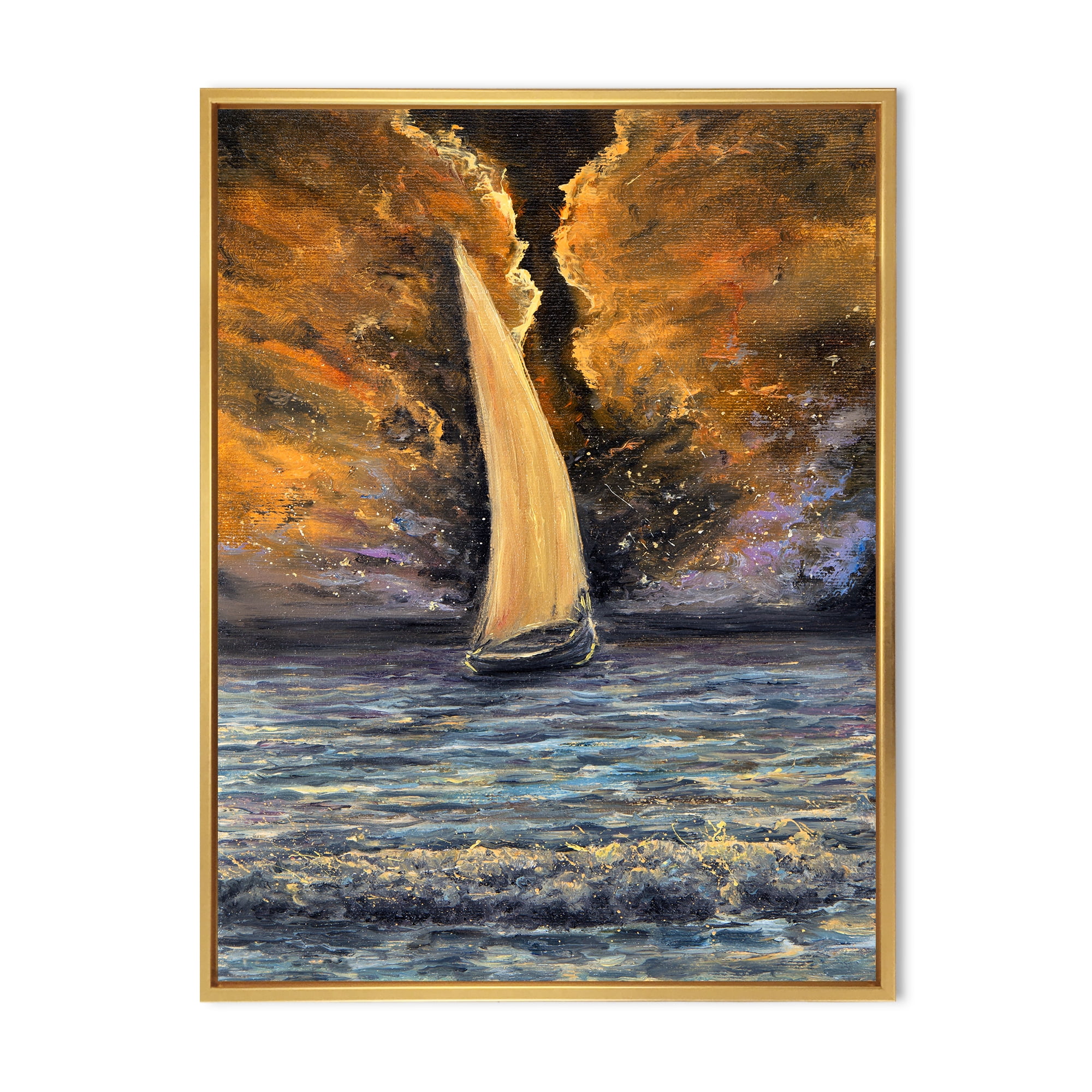 Designart 'Sailship On The Ocean At Morning' Nautical & Coastal Framed Canvas Wall Art Print