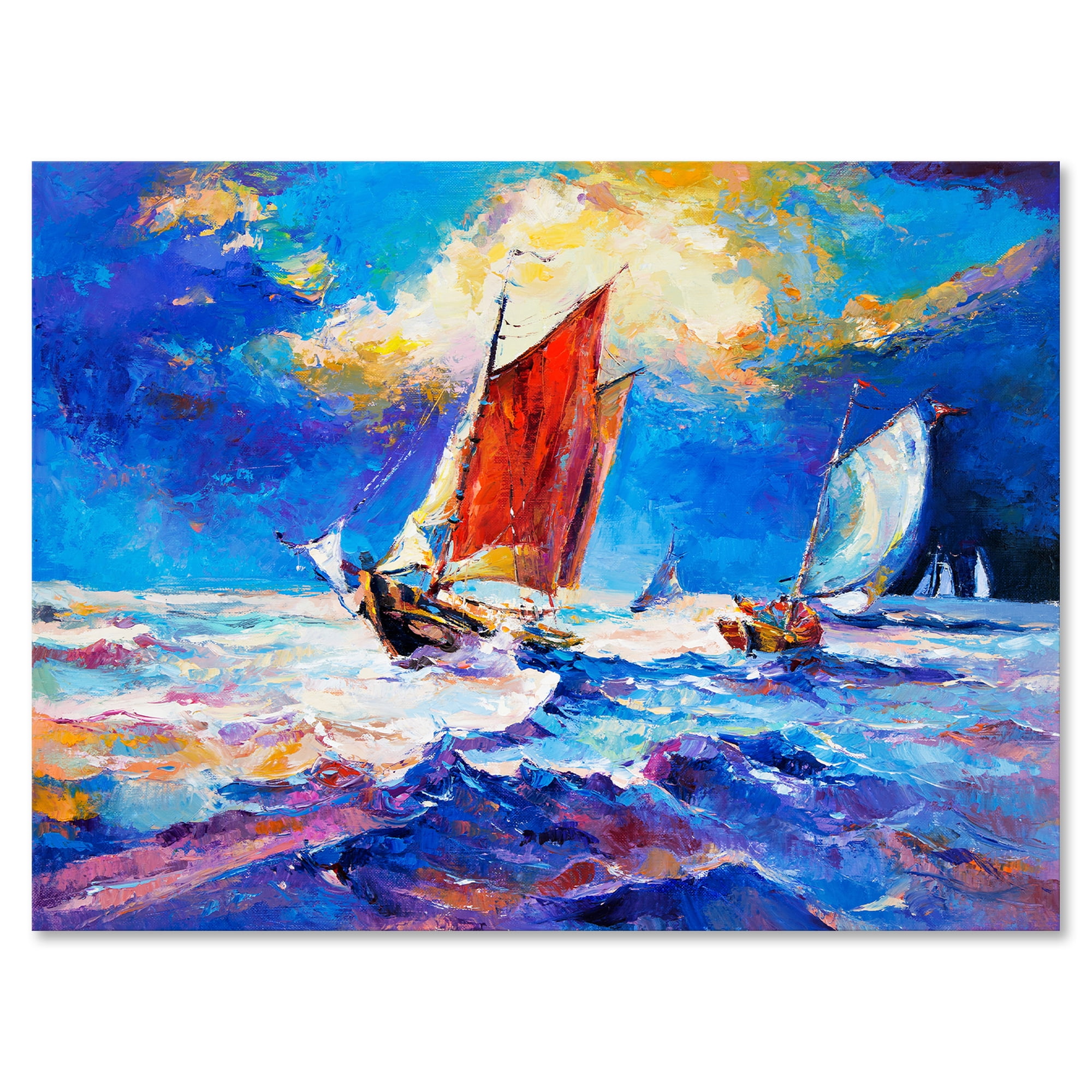 Designart ' Sailships On The Ocean Waves During Evening ' Nautical & Coastal Canvas Wall Art Print