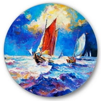 Designart 'Sailships On The Ocean Waves During Evening' Nautical & Coastal Circle Metal Wall Art 36x36 - Disc of 36