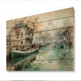 thumbnail image 1 of Designart "Saintmartin Reflections Paris Canal wall art I" Cityscapes Print on Natural Pine Wood, 1 of 5