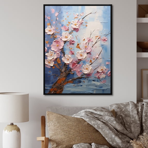Designart "Sakura Serenity Asian Painting I" Asian Floater Framed Canvas Print