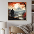 thumbnail image 1 of Designart "Samurai Guardian of Japanese Mountains V" Landscapes Framed Wall Art - Orange Japan Entryway Framed Wall Art Print, 1 of 6