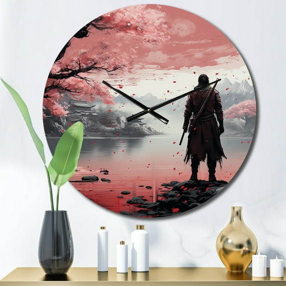 Designart "Samurais Resolve Asian Painting II" Asian Oversized Wall Clock