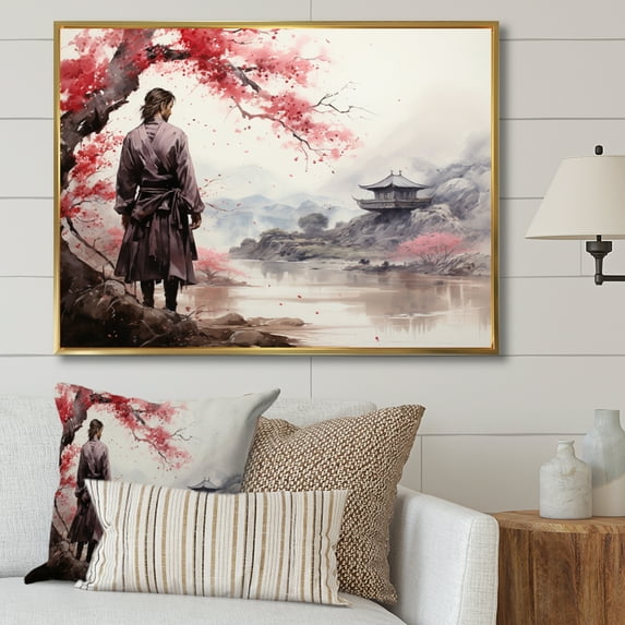 Designart "Samurais Resolve Asian Painting III" Asian Floater Framed Wall Art Print