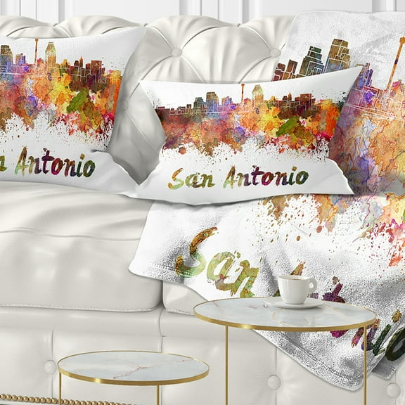 Designart San Antonio Skyline - Cityscape Throw Pillow - 12x20