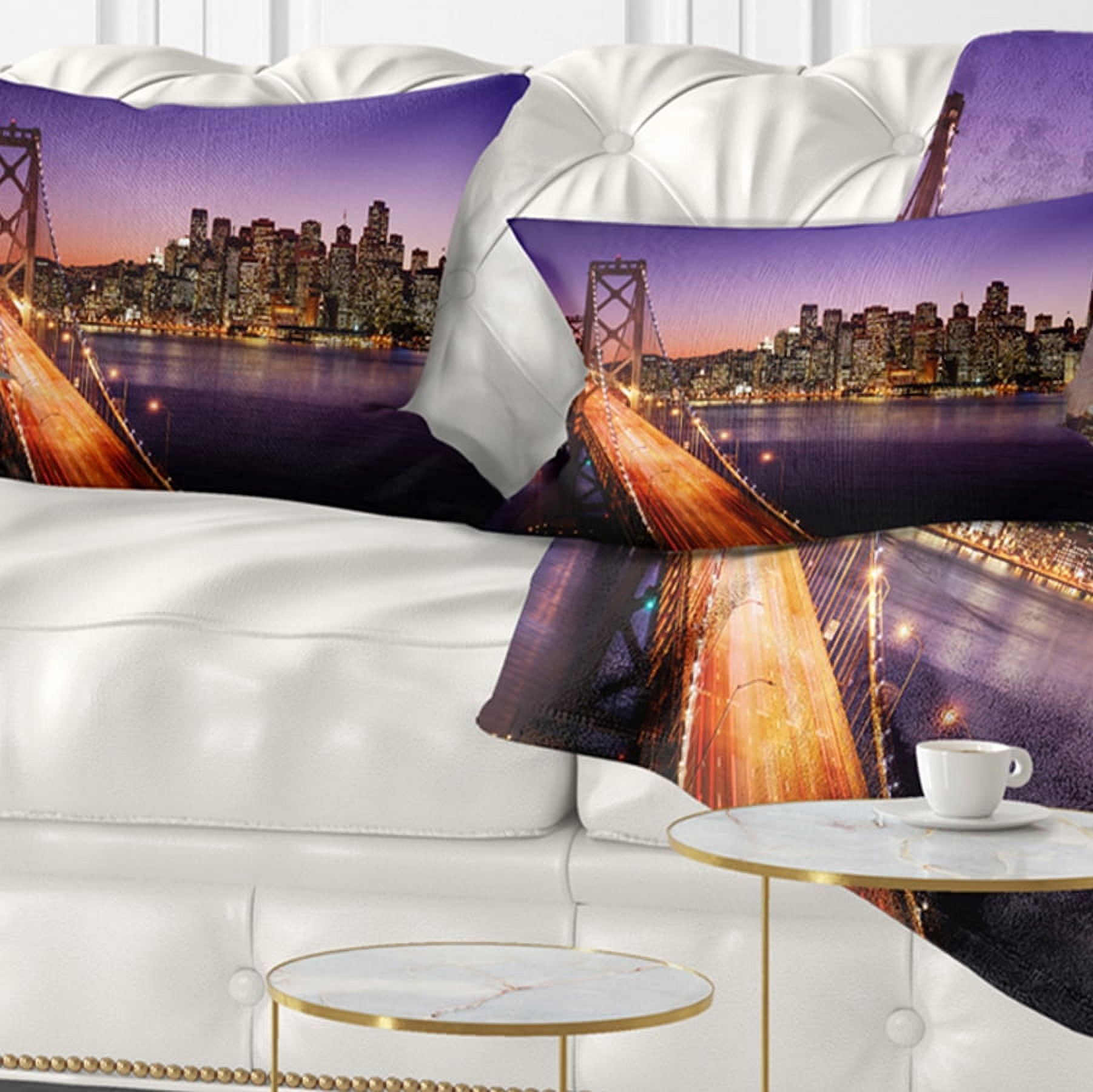 Designart San Francisco skyline and Bay Bridge - Sea Bridge Throw Pillow - 12x20