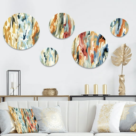Designart "Sand Dune Stealth II" Camouflage Round Wall Art Set Of 5 - Brown Modern For Bedroom Wall Art Set