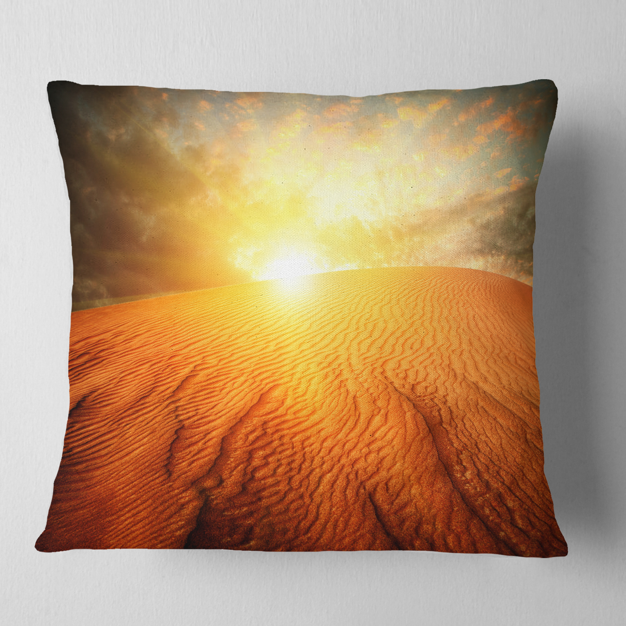 Designart Sand Landscape with Sun - Landscape Printed Throw Pillow - 18x18