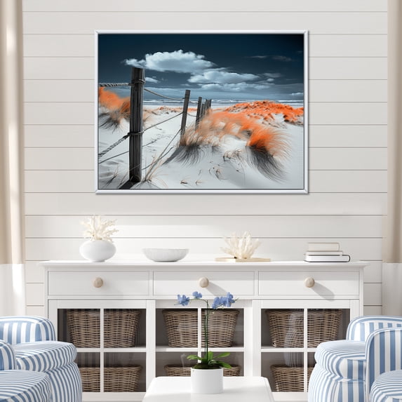 Designart "Sandy Beach with Coral" Nautical & Beach Floater Framed Canvas Wall Art