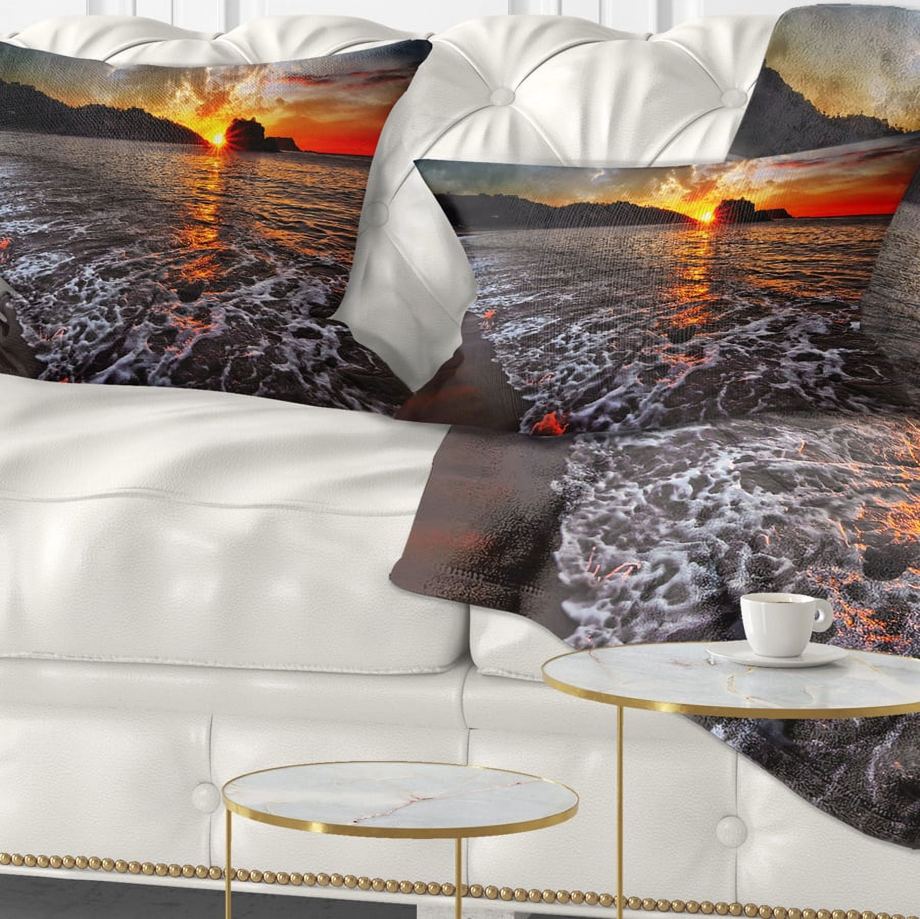 Designart Sandy Beach with Lovely Waves - Seashore Throw Pillow - 12x20