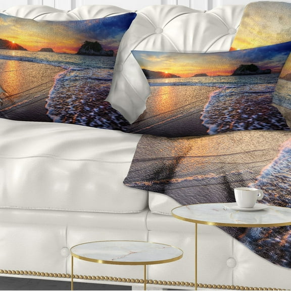 Designart Sandy Beach with Rush Waves - Seashore Throw Pillow - 12x20