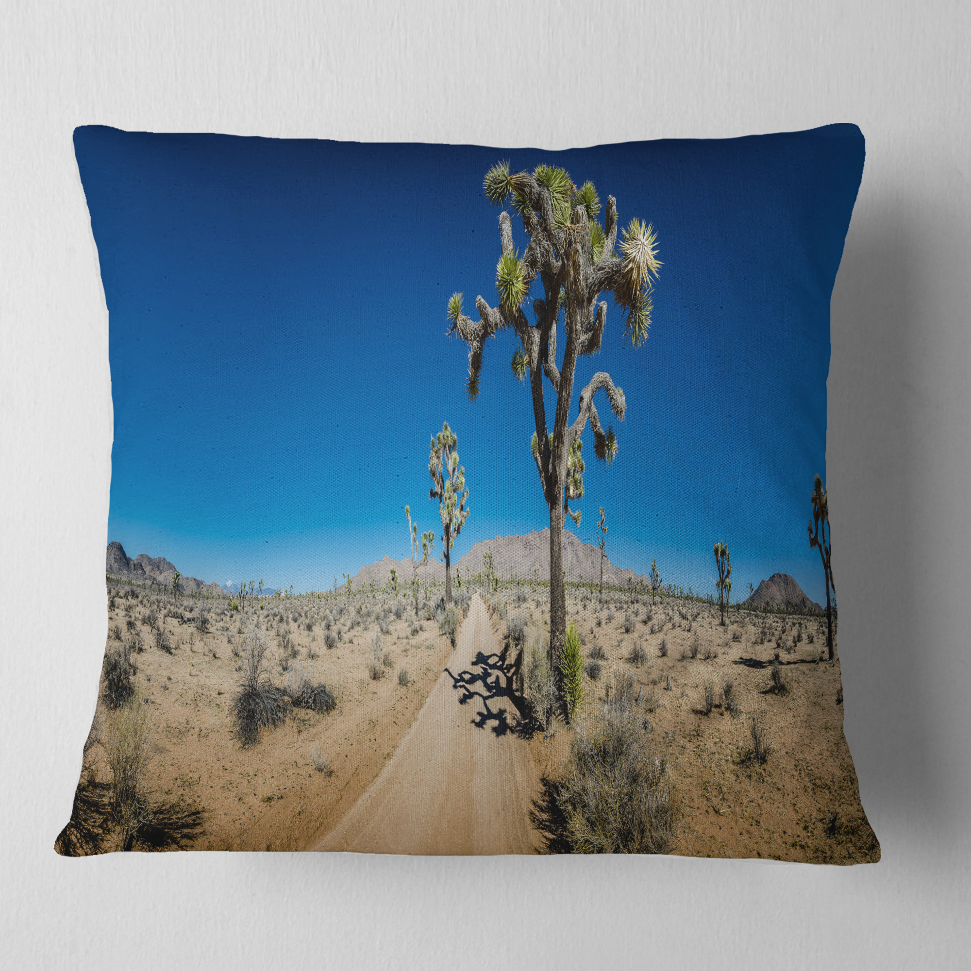 Designart Sandy Desert Road Panorama - Landscape Wall Throw Pillow - 16x16