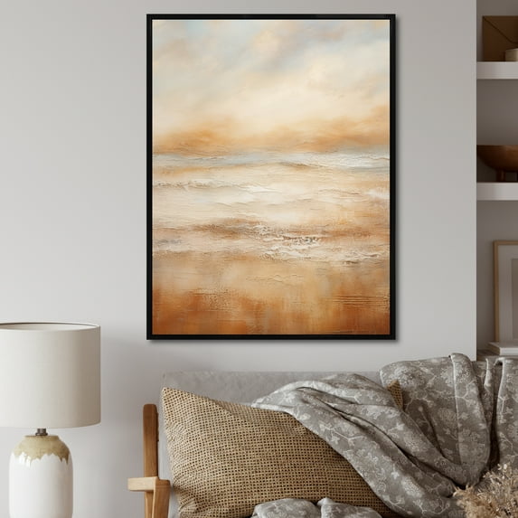 Designart "Sandy Horizon With Beige Clouds III" Clouds Floater Framed Wall Art Prints