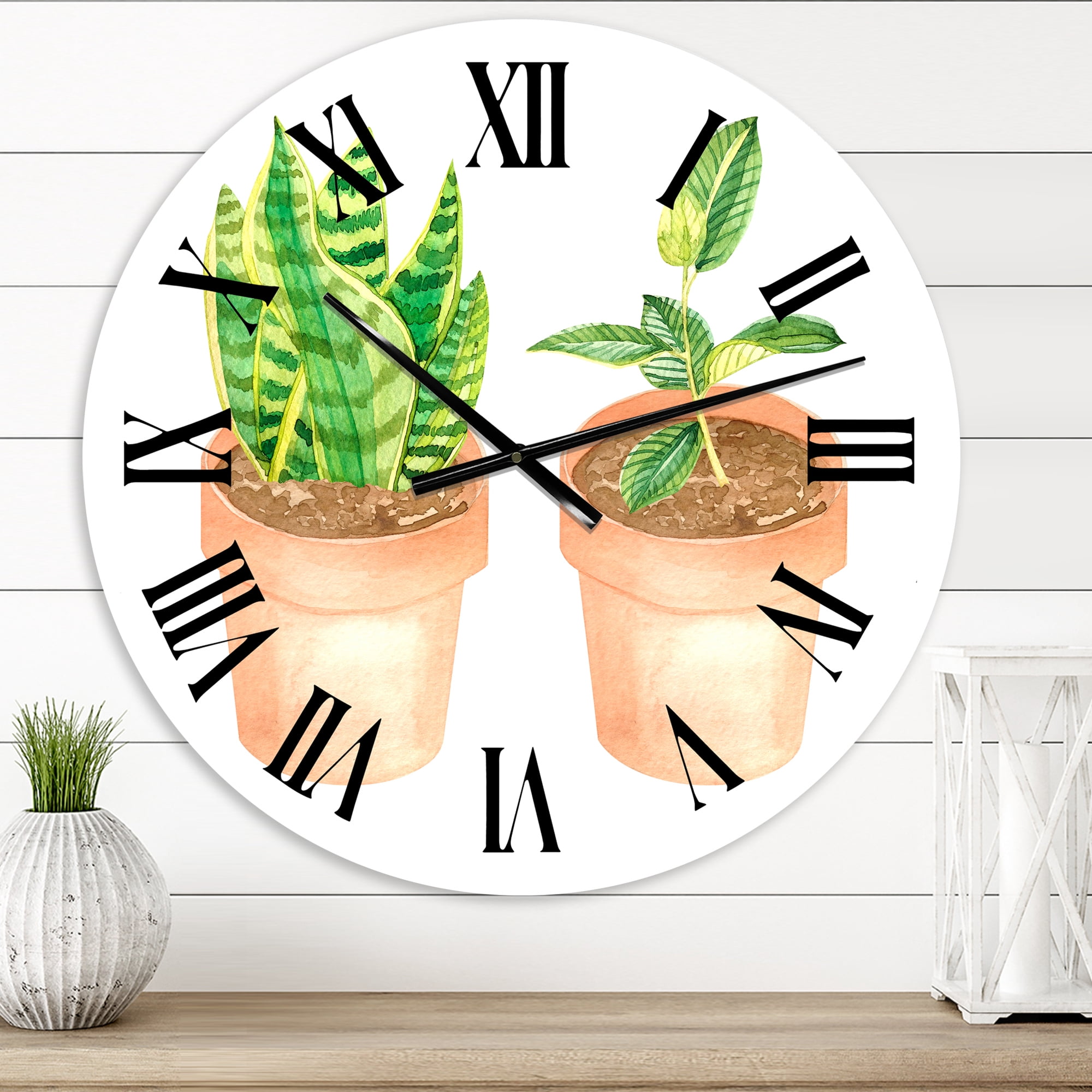 Designart 'Sansevieria & Ficus Indoor Green Home House Plants' Traditional Wall Clock