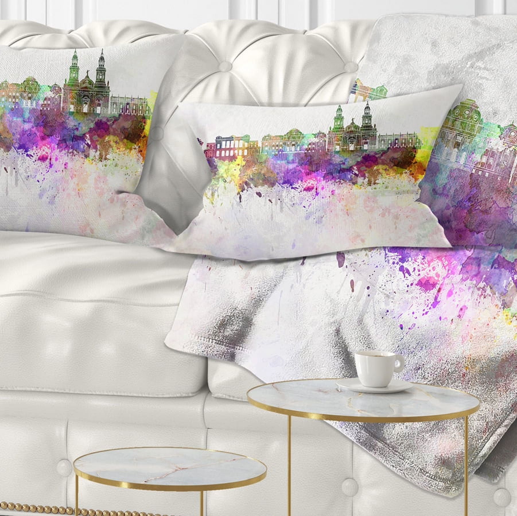 Designart Santiago de Chile Skyline - Cityscape Painting Throw Pillow - 12x20