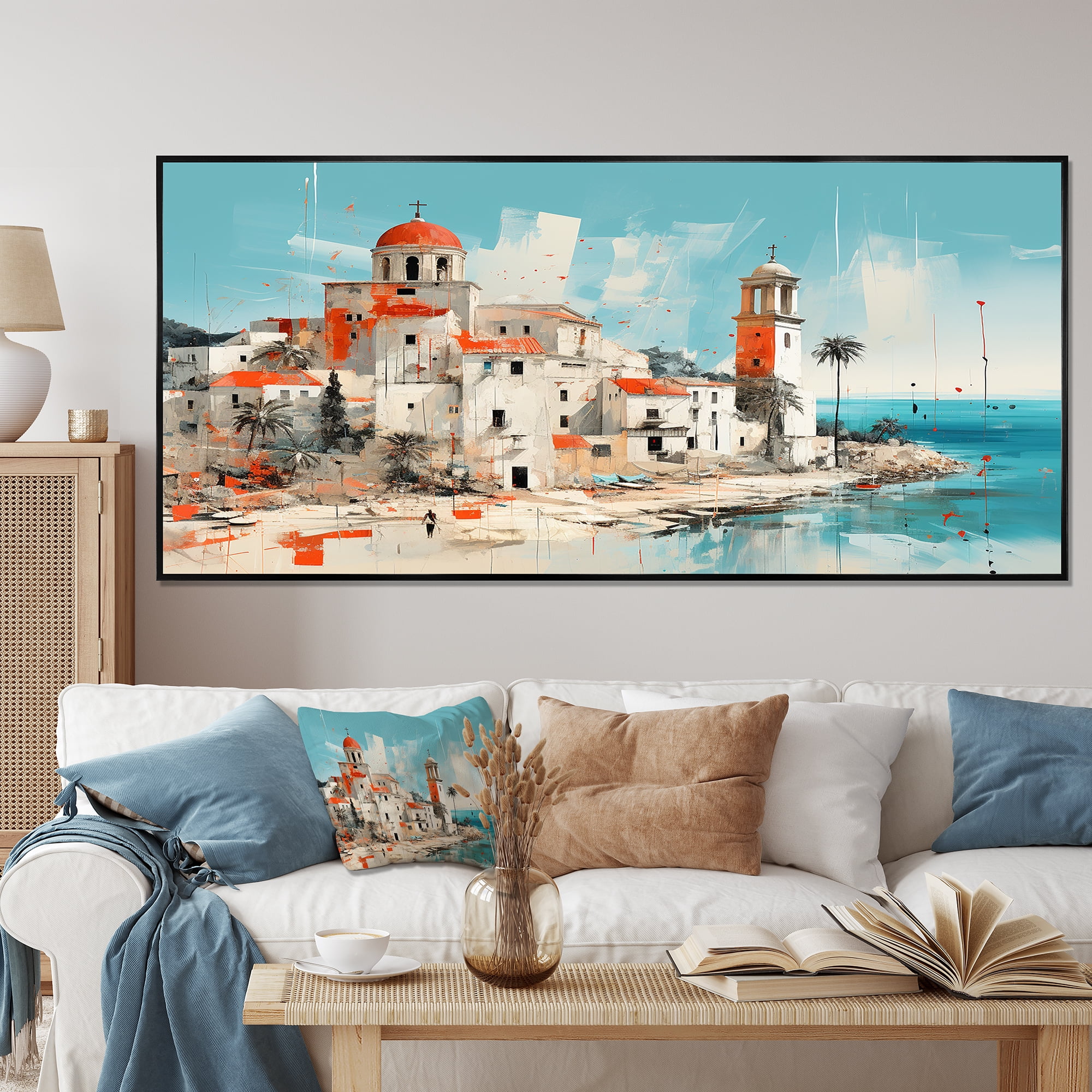 Designart "Santorini Greek Island Impression I" Extra Large Cityscapes