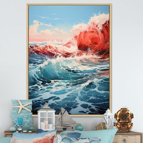 Designart "Sapphire Infinity Blue and Red Ocean" Nautical & Beach Floater Framed Canvas Print