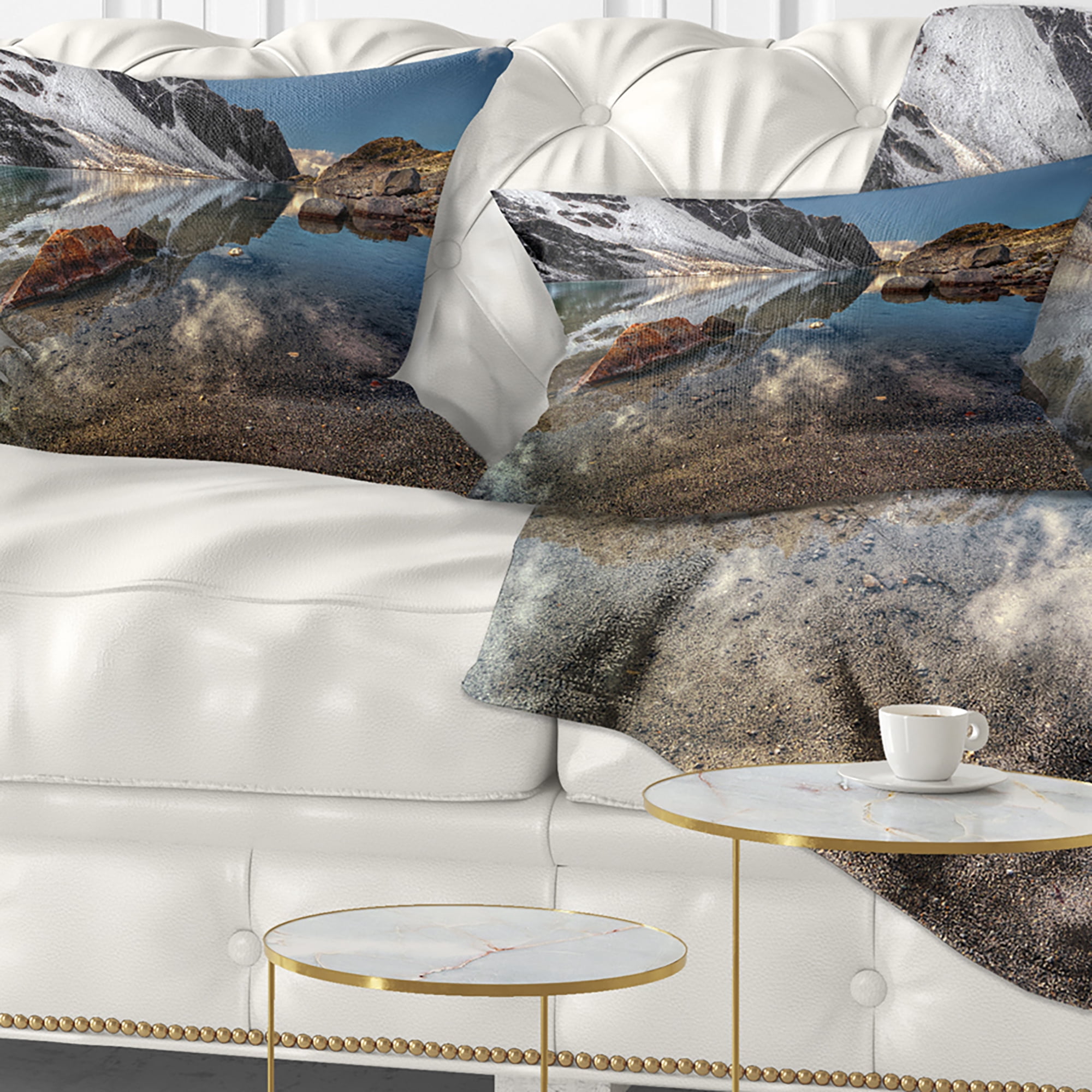 Designart Sapphire Mountain Lake View - Landscape Printed Throw Pillow - 12x20