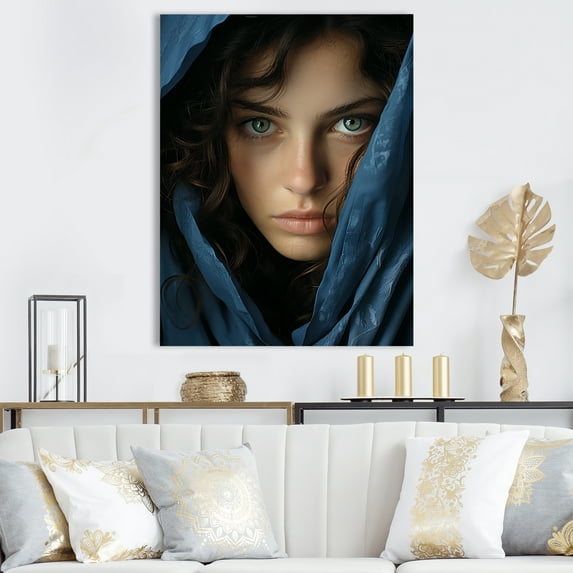 Designart "Sapphire Scripts In A Woman'S Portrait I" Fashion Woman Wall Art Prints