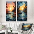 thumbnail image 1 of Designart "Sapphire Serenity Peach River wall decor II" Lake Wall Art Set Of 2 - Peach Landscapes Gallery Wall Set For Home Decor, 1 of 7
