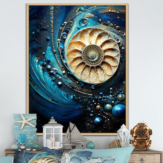 Designart "Sapphire Shellfish In Nautilus I" Nautilus Floater Framed Canvas Art Print