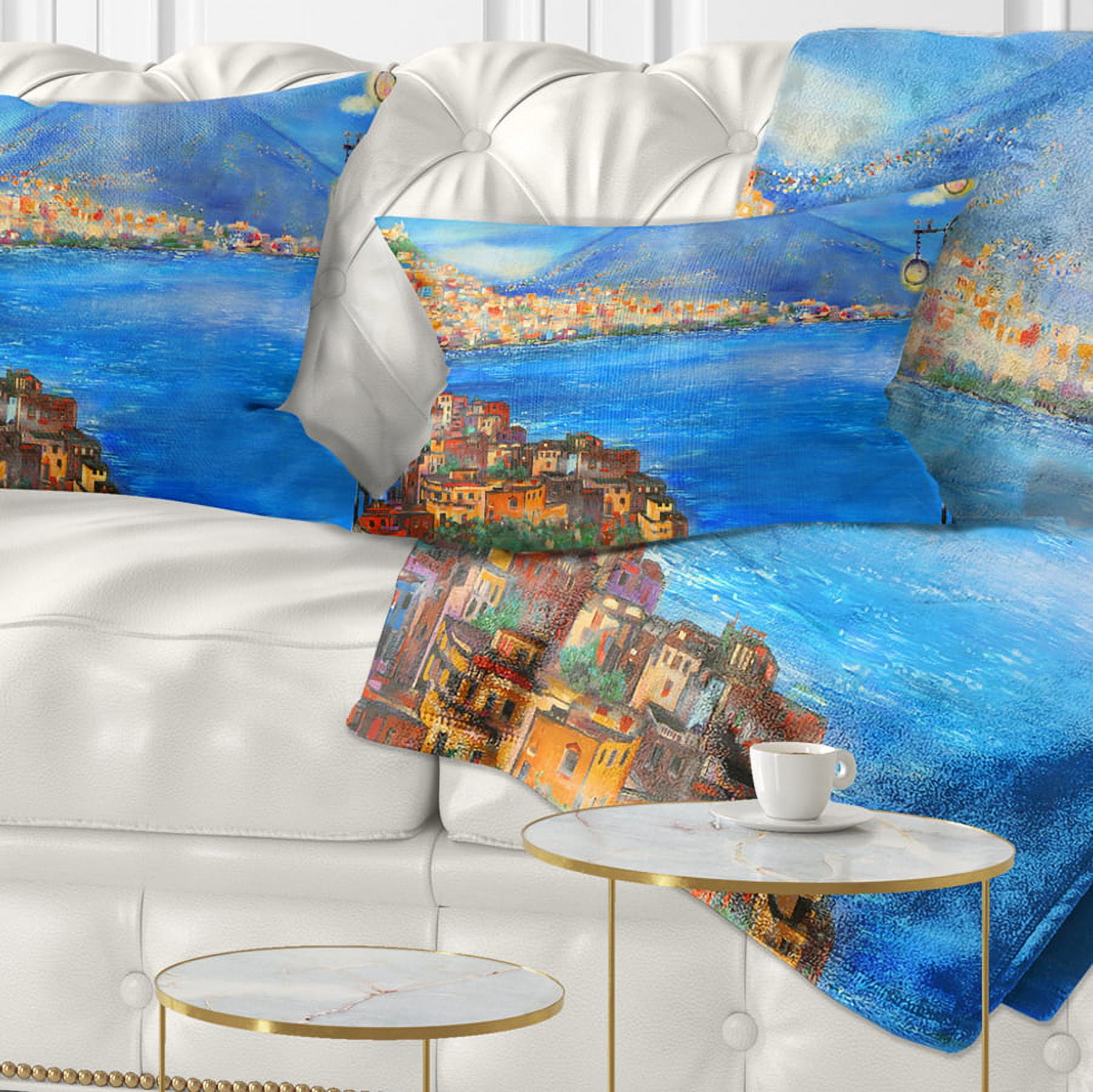 Designart Saturday Night Sea - Landscape Painting Throw Pillow - 12x20