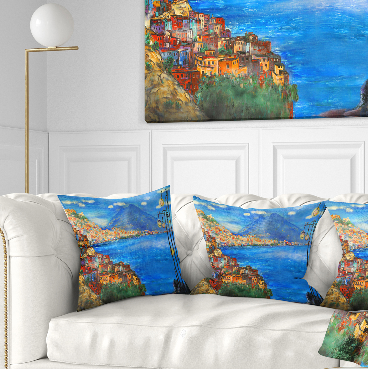 Designart Saturday Night Sea - Landscape Painting Throw Pillow - 18x18