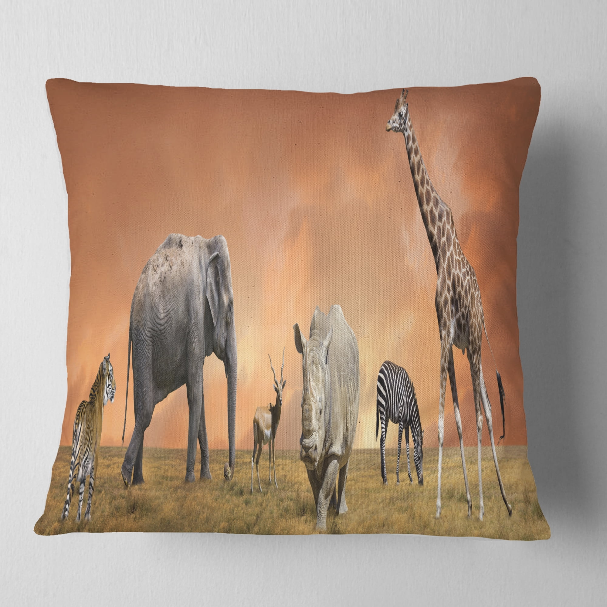 Designart Savannah Wildlife Panorama - African Throw Pillow - 18x18