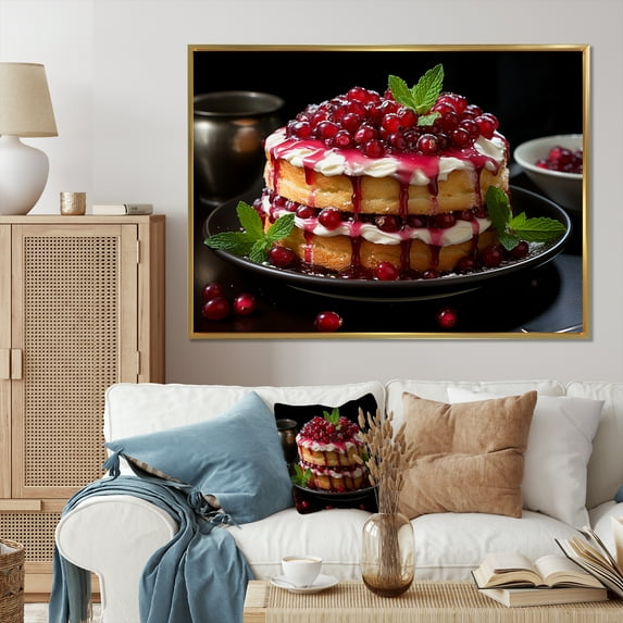 Designart "Savoring Pomegranate Cake II" Food & Beverage Floater Framed Wall Decor
