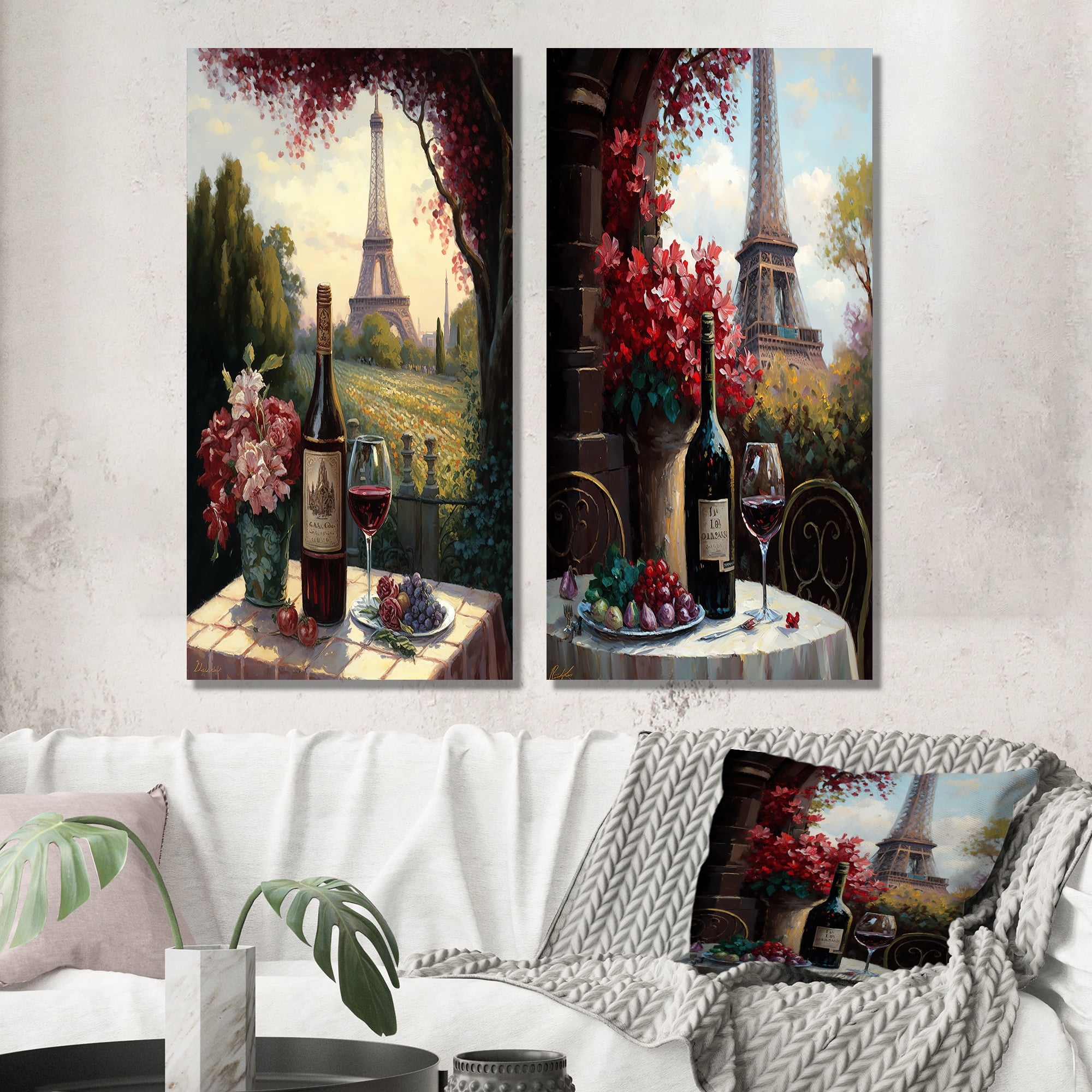 Designart "Savoring Red Wine by the Eiffel Tower in Paris I" French ...