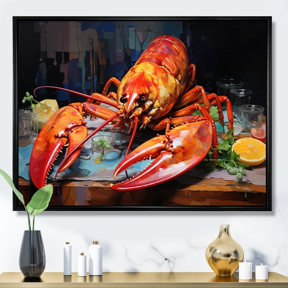 Designart "Savoring a Delectable Red Lobster Meal" Animals Floater Framed Wall Decor