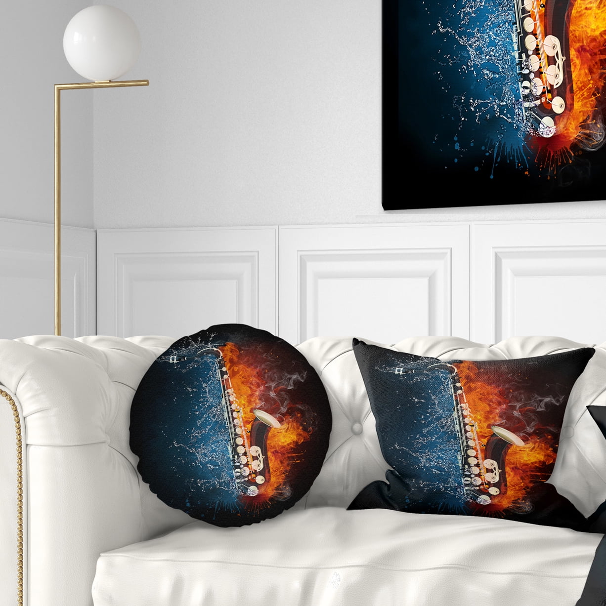 Designart Saxophone - Music Throw Pillow - 12x20