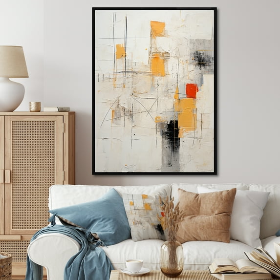 Designart "Scandinavian Dreams in Beige & Yellow Art II" Modern Scandinavian Floater Framed Wall Art Living Room