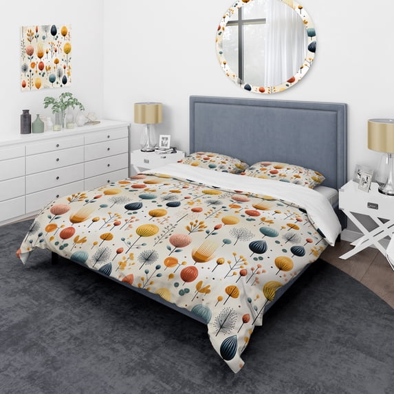 Designart "Scandinavian Harmony In Midcentury Modern" Yellow Midcentury Bedding Covert Set - Mid-Century Modern Bed Set With 1 Sham