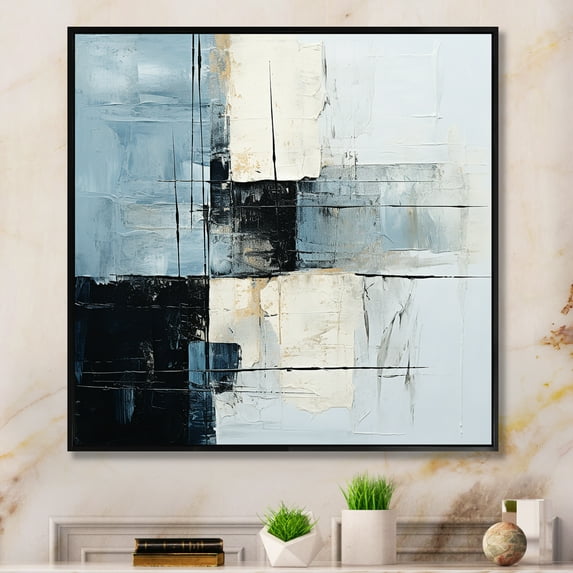 Designart "Scandinavian Modernity Art In Black And Beige I" Abstract Painting Floater Framed Wall Decor