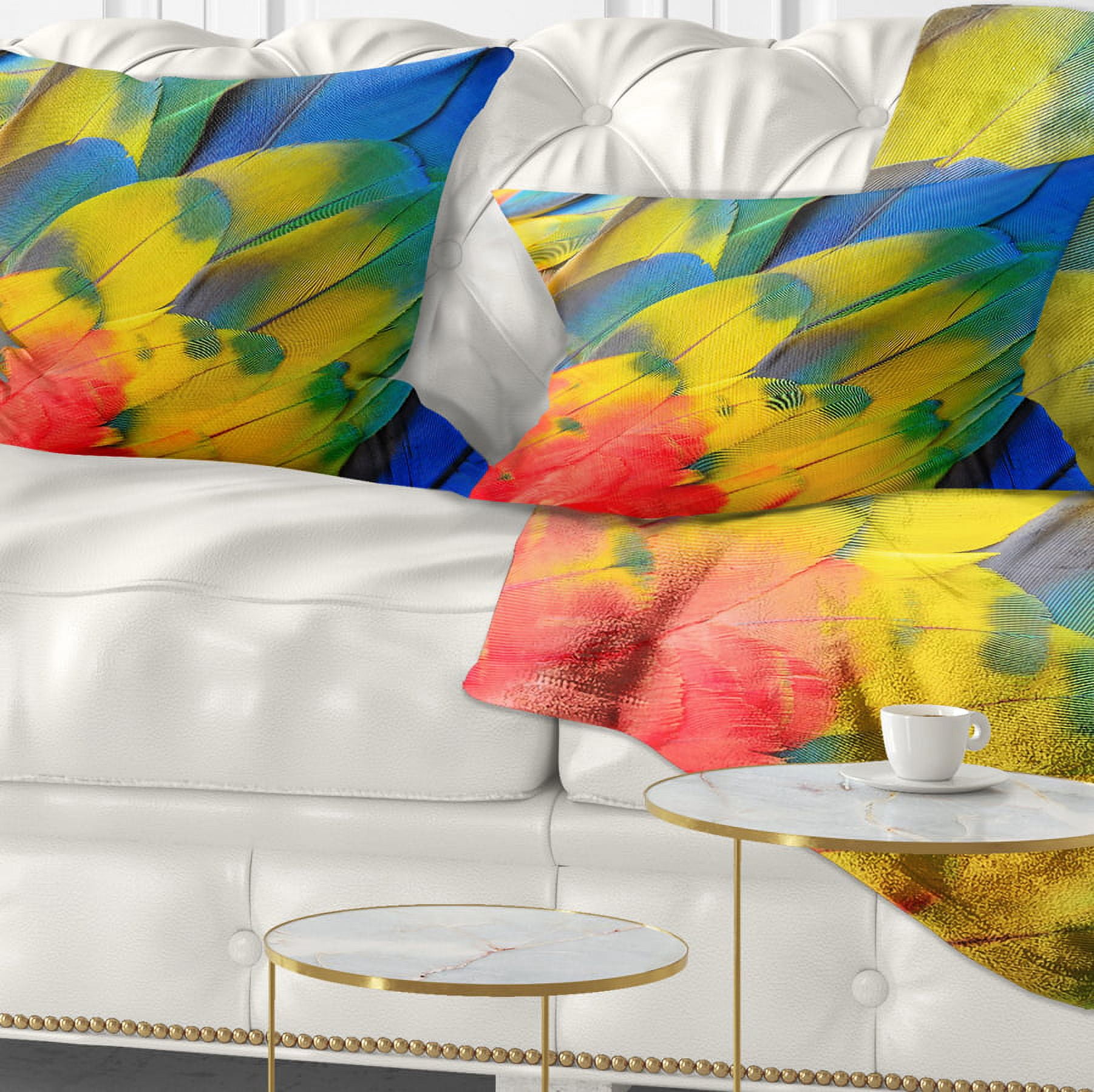 Designart Scarlet Macaw Feathers - Photography Throw Pillow - 12x20