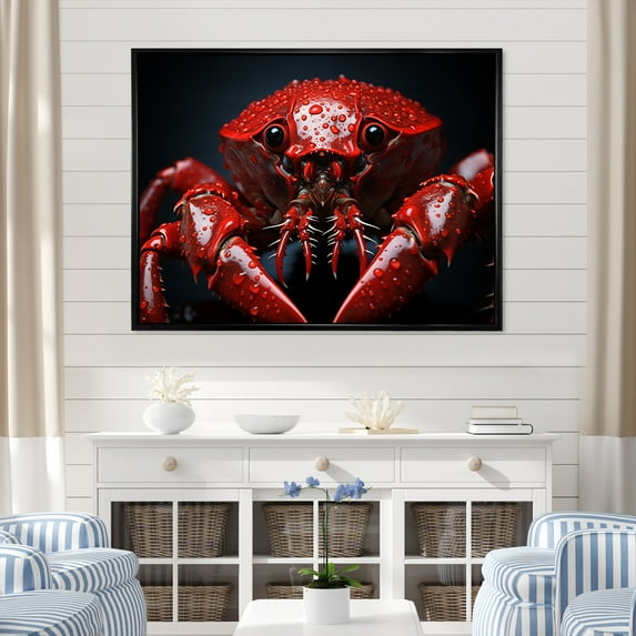 Designart "Scarlet Mantis Shrimp Portrait I" Coastal Coral Under Water Floater Framed Wall Art Living Room