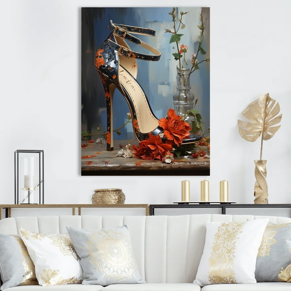 Designart "Scarlet Red and Black High Heels III" Fashion Canvas Wall Art - Glam Black Fashion High Heels Living Room Canvas Art